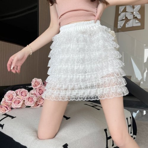 ****~Real shot of high-waisted A-line lace cake skirt with earrings, skirt and short skirt for women