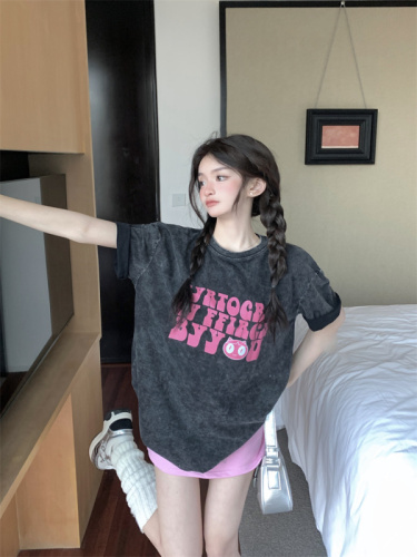 Real shot short-sleeved T-shirt for women 2024 summer new style women's student Korean style Harajuku letter printed loose top