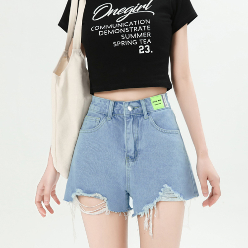 Simple and trendy high-waisted denim shorts for women spring and summer thin new loose wide-leg slim hot girl denim shorts