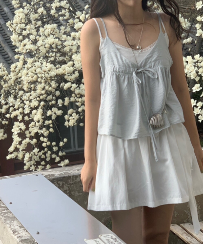 Korean ins summer temperament V-neck drawstring strap camisole