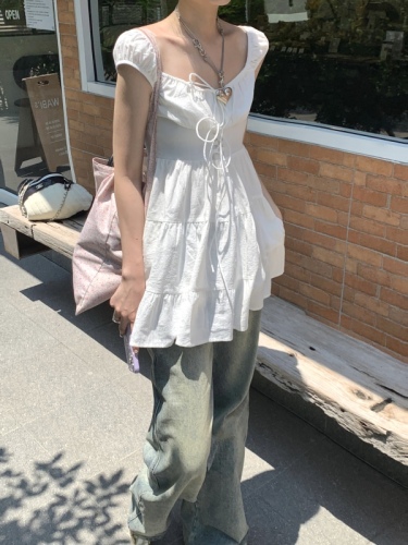 Actual shot~Summer new Korean style dress design niche temperament high waist skirt A-line skirt