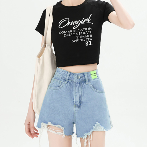 Simple and trendy high-waisted denim shorts for women spring and summer thin new loose wide-leg slim hot girl denim shorts