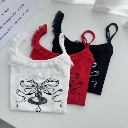 FunnJ Fang Ji Sisui little girl's design navel-baring lace printed camisole female pure desire short top