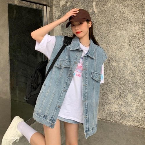 Loose outer denim vest for women spring and autumn new casual fashion sleeveless vest bf lazy style vest jacket trendy