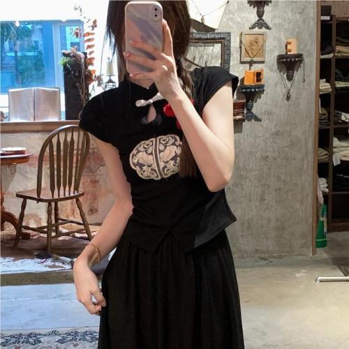 2024 spring and summer new style new Chinese embroidery simple style short tops T-shirts fashion short-sleeved tops