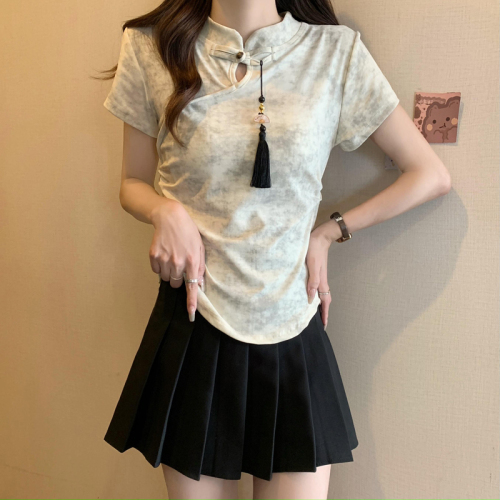 Real shot of large size women's new national style design short-sleeved T-shirt women's new Chinese style summer new slim fit top