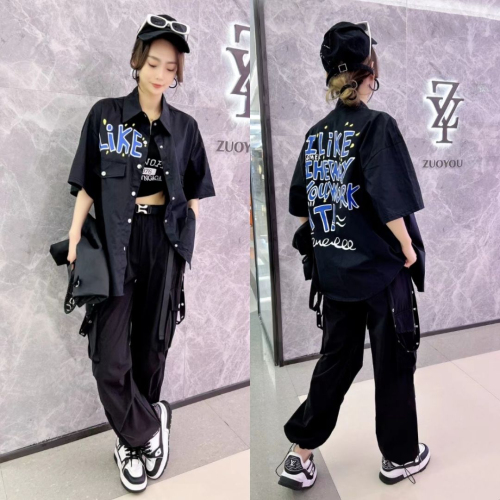 American overalls for women 2024 summer thin high-waisted loose straight slim hip-hop style casual sports pants