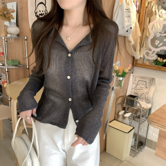 實拍 夏季韓版寬鬆單排扣薄款防曬百搭針織長袖開衫上衣外搭