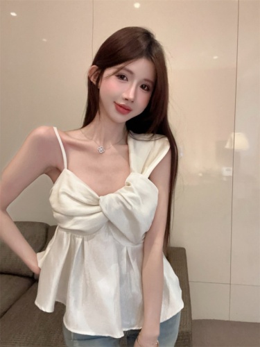 Real shot design irregular backless pleated sleeveless camisole top