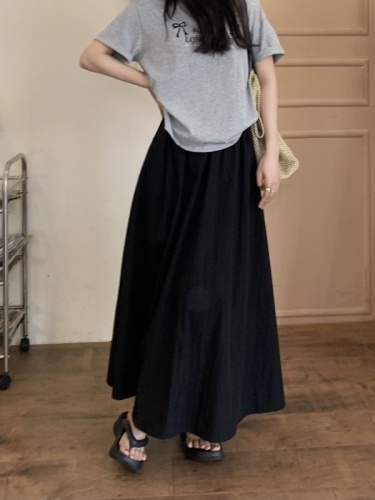 Actual shot~ Women's high-waisted skirt with slimming and drapey A-line pleated skirt with wide hem