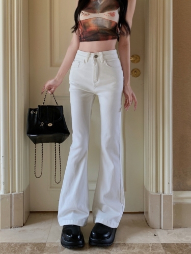 Actual shot #New high-waisted slightly flared denim trousers for women with heart-shaped back pockets and wide-leg floor-length mopping trousers