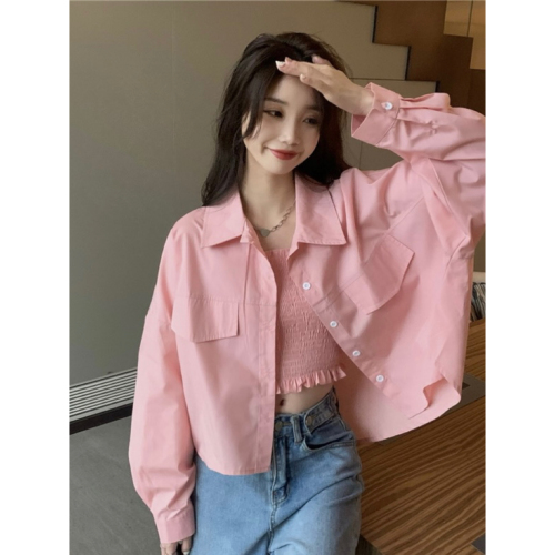 Real shot!  Spring and summer versatile tube top suspender + design and temperament long-sleeved shirt and jacket two-piece suit