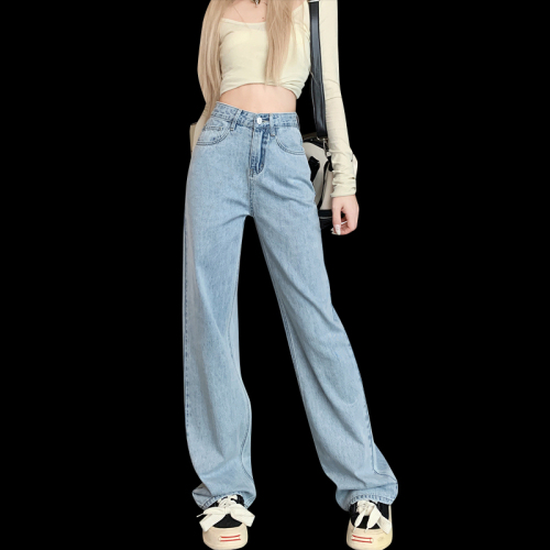 Actual shot of wide-leg trousers, non-elastic high-waisted, versatile and tall for small people, loose straight-leg 100-year-old retro trousers for all seasons