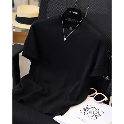 Summer French thin ice silk short-sleeved sweater women's design niche loose T-shirt high-end right shoulder top
