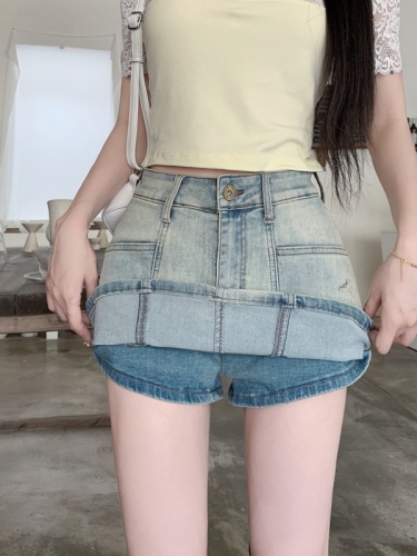 Actual shot #New denim skirt for women with design sense washed and worn a-line hot girl short skirt