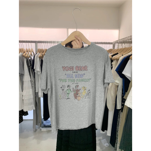 5041# Official Photo Korean Dongdaemun New Cartoon Printed Loose Cotton Short Sleeve T-Shirt for Women Summer