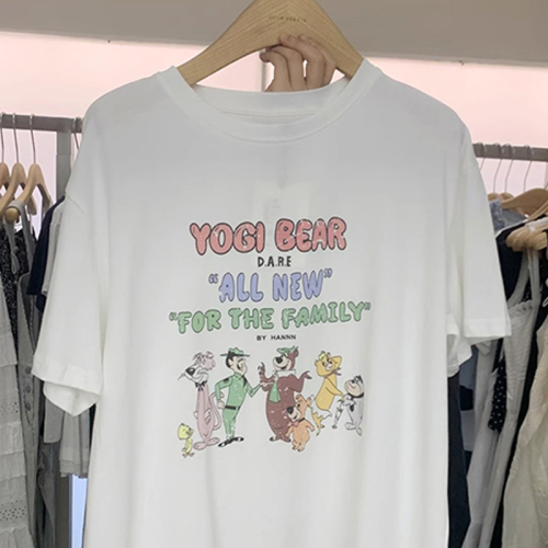 5041# Official Photo Korean Dongdaemun New Cartoon Printed Loose Cotton Short Sleeve T-Shirt for Women Summer