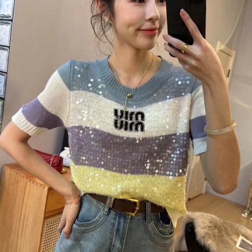 2024 spring and summer new trendy color block sequin jacquard letter applique beautiful sweater sweater for women