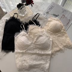 Actual shot ~ Summer new sexy lace camisole for women with breast pads and bottoming short top for women