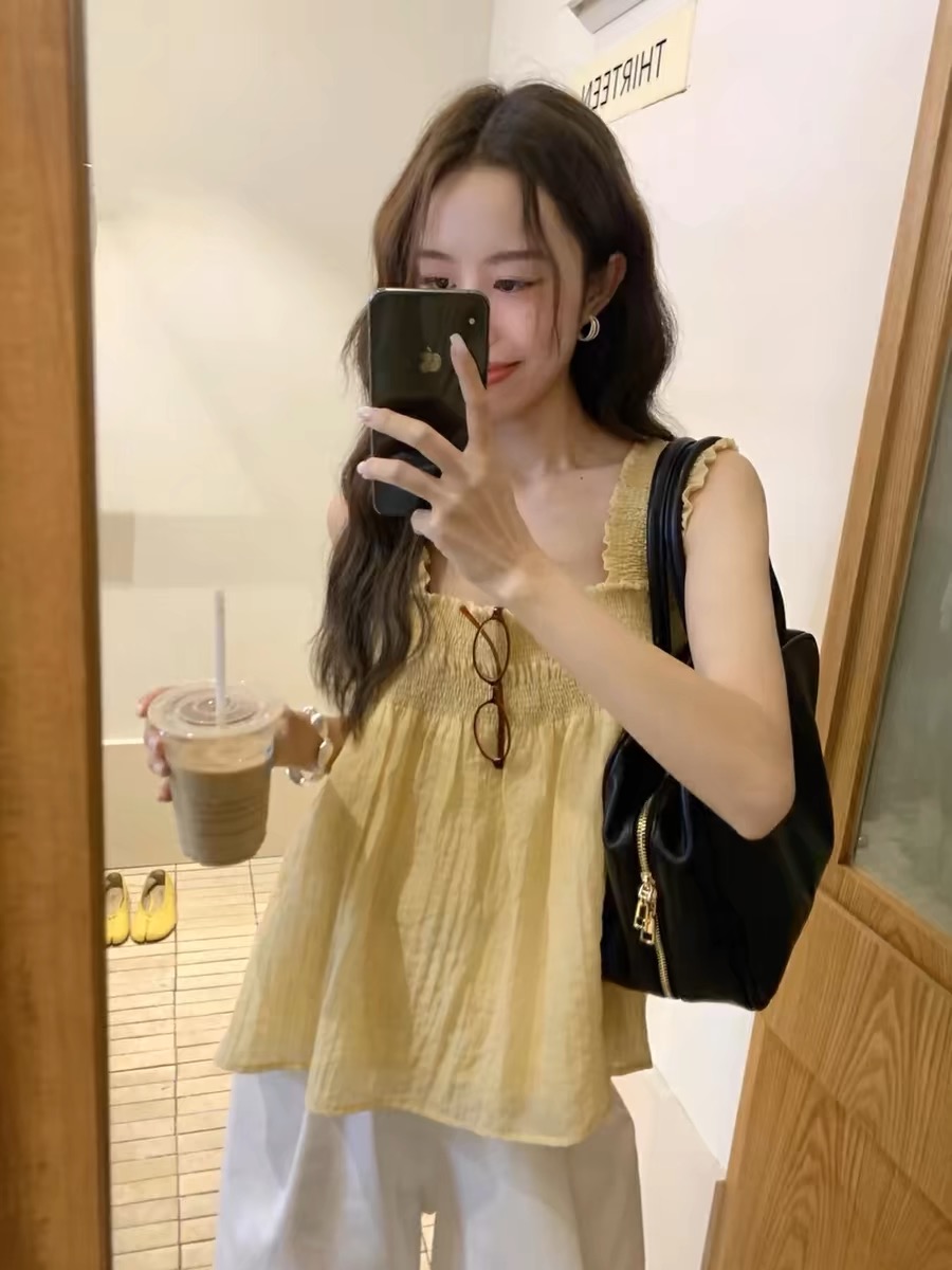韓版寬鬆通勤減齡百搭娃娃背心上衣女夏季2024新款氣質設計感小衫