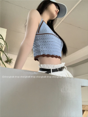 Actual shot ~ Retro contrasting color thick needle versatile knitted suspender belt for women