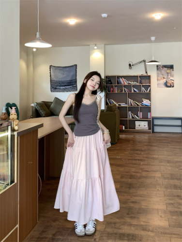 Real shot ~ Gentle cake skirt 2024 Korean version summer sweet high-waisted slimming A-line skirt