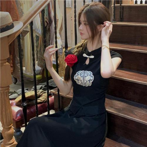 2024 spring and summer new style new Chinese embroidery simple style short tops T-shirts fashion short-sleeved tops