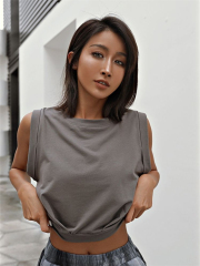 European and American yoga wear fitness sports sleeveless vest T-shirt women's summer new loose navel casual short top