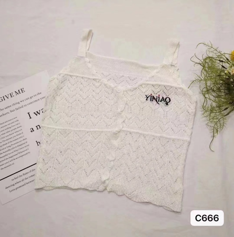 2024夏季新款甜美少女鏤空針織字母刺繡吊帶