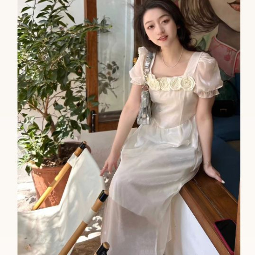 High-end French dress for women summer 2024 new birthday dress princess dress short-sleeved dress temperament long dress