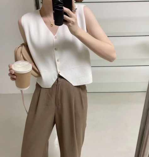 Tmall quality simple solid color outer knitted vest for women 2024 new style small versatile V-neck vest