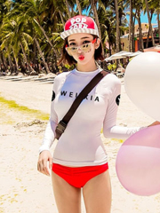 長袖防曬游泳衣分體潛水服遮肚顯瘦保守衝浪速干浮潛三角泳衣女