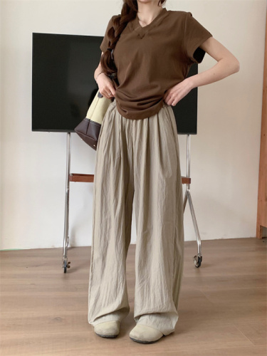 66069 Real shot of wide-leg pants for women, summer thin high-waist drape, casual Japanese style lazy style Yamamoto pants straight-leg pants