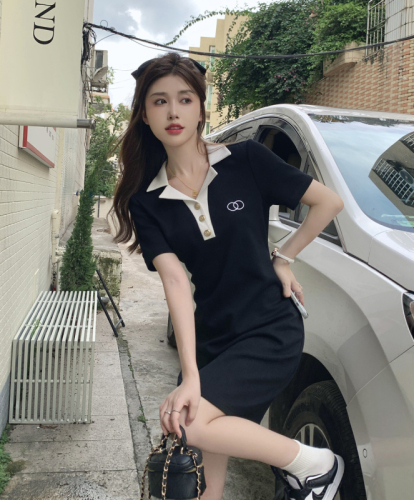 College style polo lapel dress for women summer Korean style loose slimming T-shirt skirt