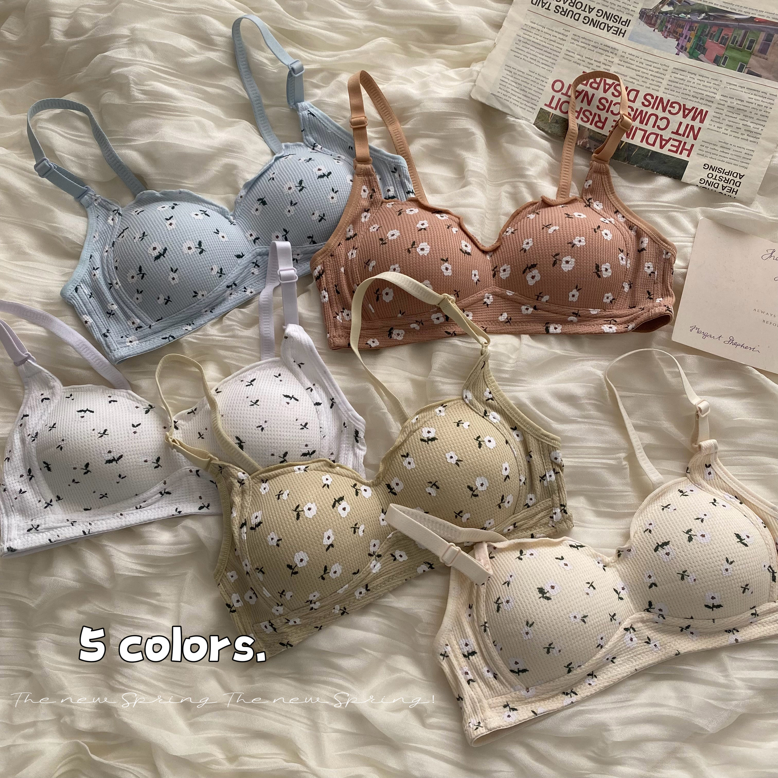 Real shot of sweet floral small breast bra without steel ring push-up bra to shrink secondary breasts and prevent sagging underwear for women