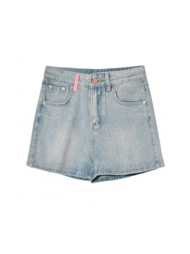 Denim shorts women's summer high-waisted pocket embroidered tassels ripped a-line design niche pants
