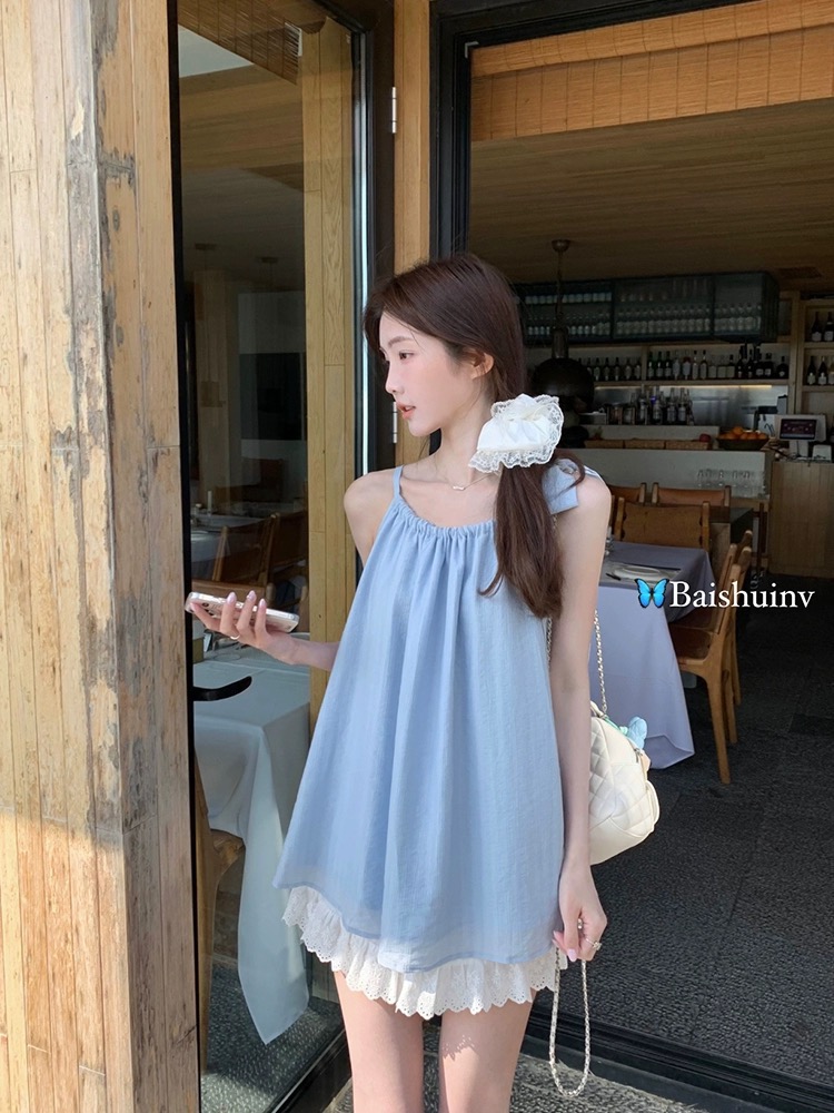 白水女乖乖奶藍~綁帶蝴蝶結吊帶4/11 20:00新品限時九折