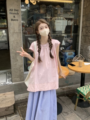 Actual shot Korean style lazy loose casual sleeveless shirt top for women