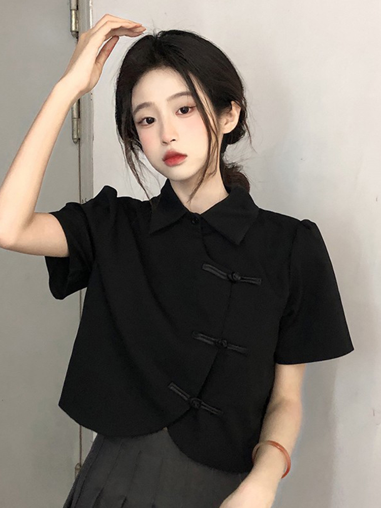 新中式改良版旗袍不規則短袖襯衫女裝夏季2024年新款法式短款上衣
