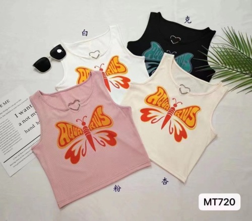 2024 new summer design sweet and cool hot girl metal love buckle butterfly print knitted all-match slimming vest