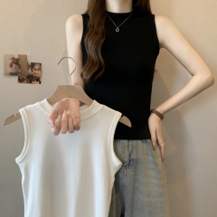 Shot-on-camera, pure cotton, 2024 summer design sense sleeveless T-shirt women's backless top