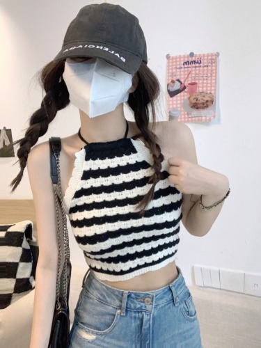 Actual shot of new striped knitted halterneck striped hottie halter top