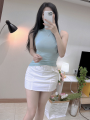Pure Desire Hot Girl Sexy Bottoming Shirt T-shirt Half Turtle Collar Tight Sleeveless Vest Women's Slim Waist Inner Summer Style