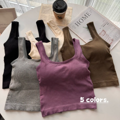 Real shot of summer solid color sexy versatile camisole with breast pads for outer wear and beautiful back sleeveless top