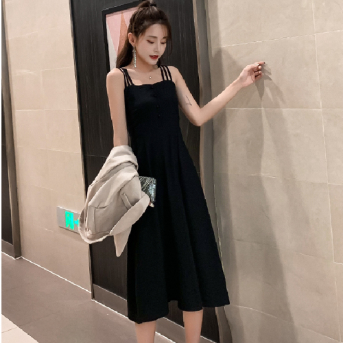 French style suspender dress new summer style slightly high waist slimming Hepburn style sleeveless little black dress