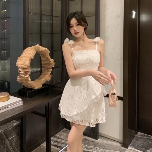 实拍高级感蕾丝吊带小仙女礼服抹胸蓬蓬裙