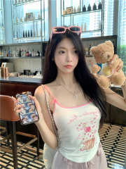 Actual shot ~ Printed vest women’s slim-fitting short sleeveless top + loose drapey wide-leg casual pants