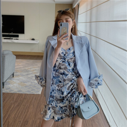 Women's new summer style French style drawstring lace floral suspender skirt slimming hip short skirt