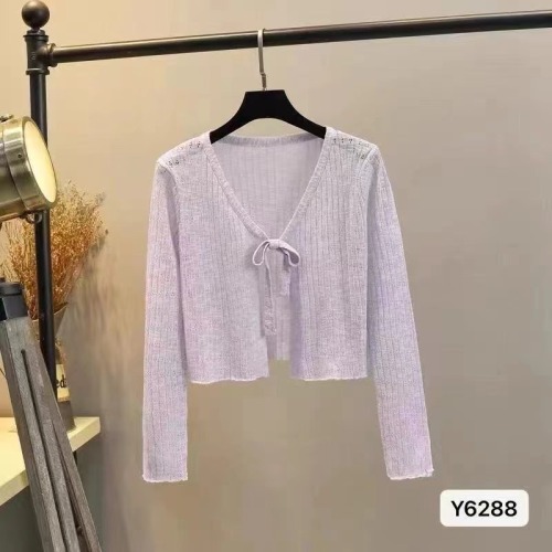 2024 new summer style sweet and spicy V-neck hollow design slightly see-through sun protection clothing cardigan top for women