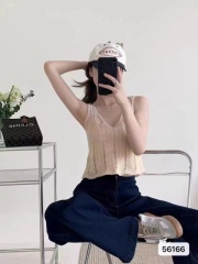 2024 new summer style Korean style fashionable girly style V-neck hollow wavy edge suspender belt